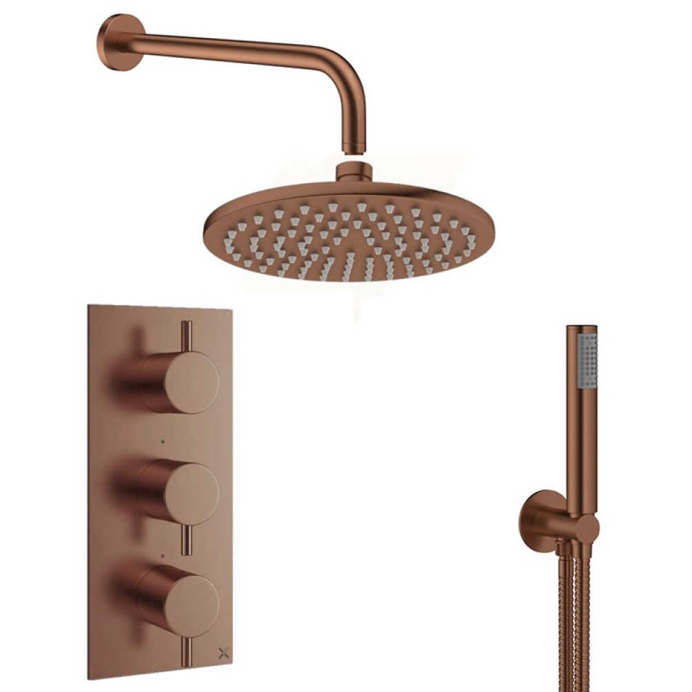 Crosswater MPRO Brushed Bronze Twin Outlet Three Control Shower Valve Pack